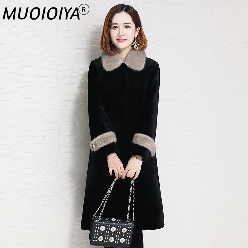 

Double Faced Fur Coat Female Sheep Shearling Fur Winter Jacket Women Mink Fur Collar Real Wool Coats Korean Outwear MY
