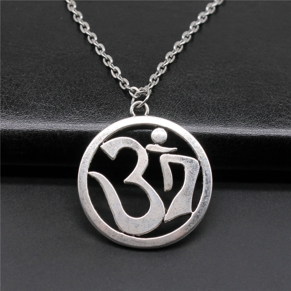 Модные подвески в античном стиле серебряного цвета 32x36 мм с круглым символом Ом