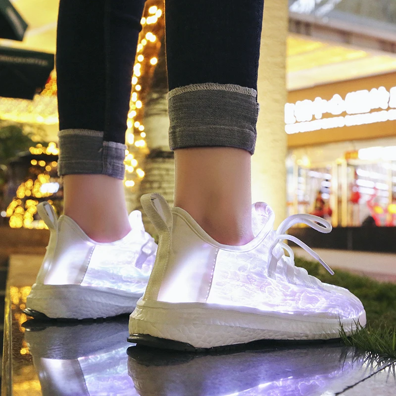 Большой Size25-46 Led волоконно-оптический обувь для девочек и мальчиков; размеры Для мужчин Для женщин USB зарядки светящиеся кроссовки, мужская легкая обувь на шнуровке Обувь для стрит-данса