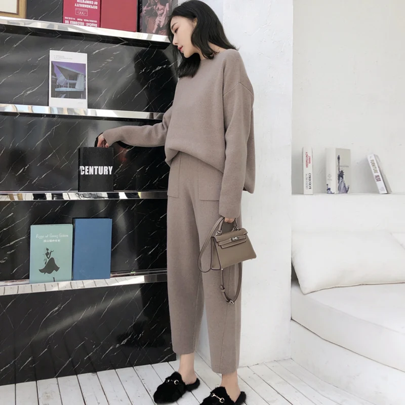 Women Outfits Cashmere Sweater Two Piece Sets Tracksuit Autumn Winter Fashion Sweatsuits Sport Suit Female Knit Pant Set