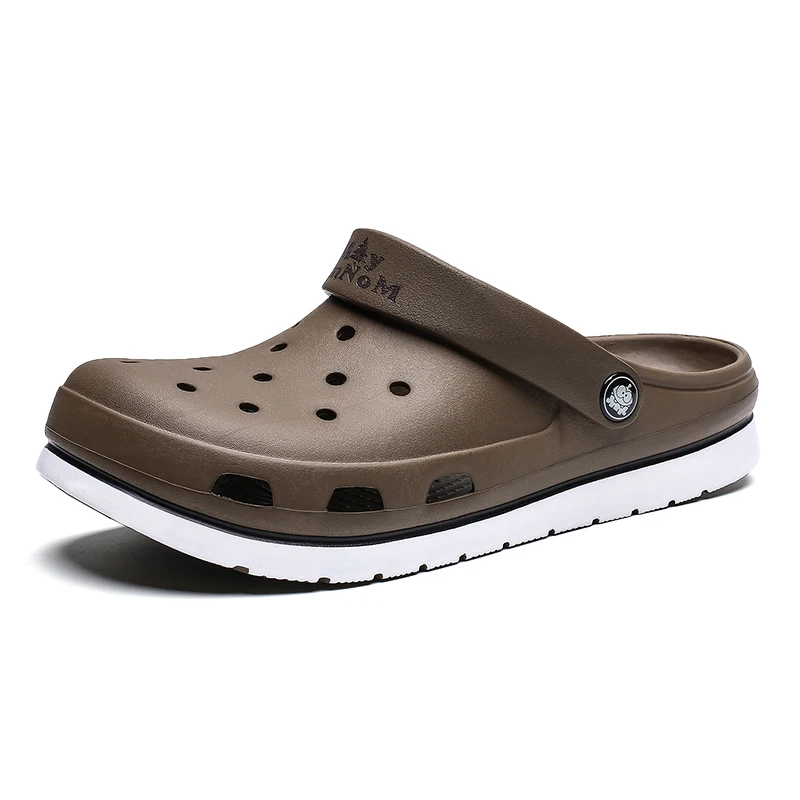 brown Crocse Crocks/мужские сандалии для бассейна; летняя Уличная обувь для пляжа; мужские садовые Сабо без застежек; Повседневная водонепроницаемая обувь для душа; Crock - Цвет: brown