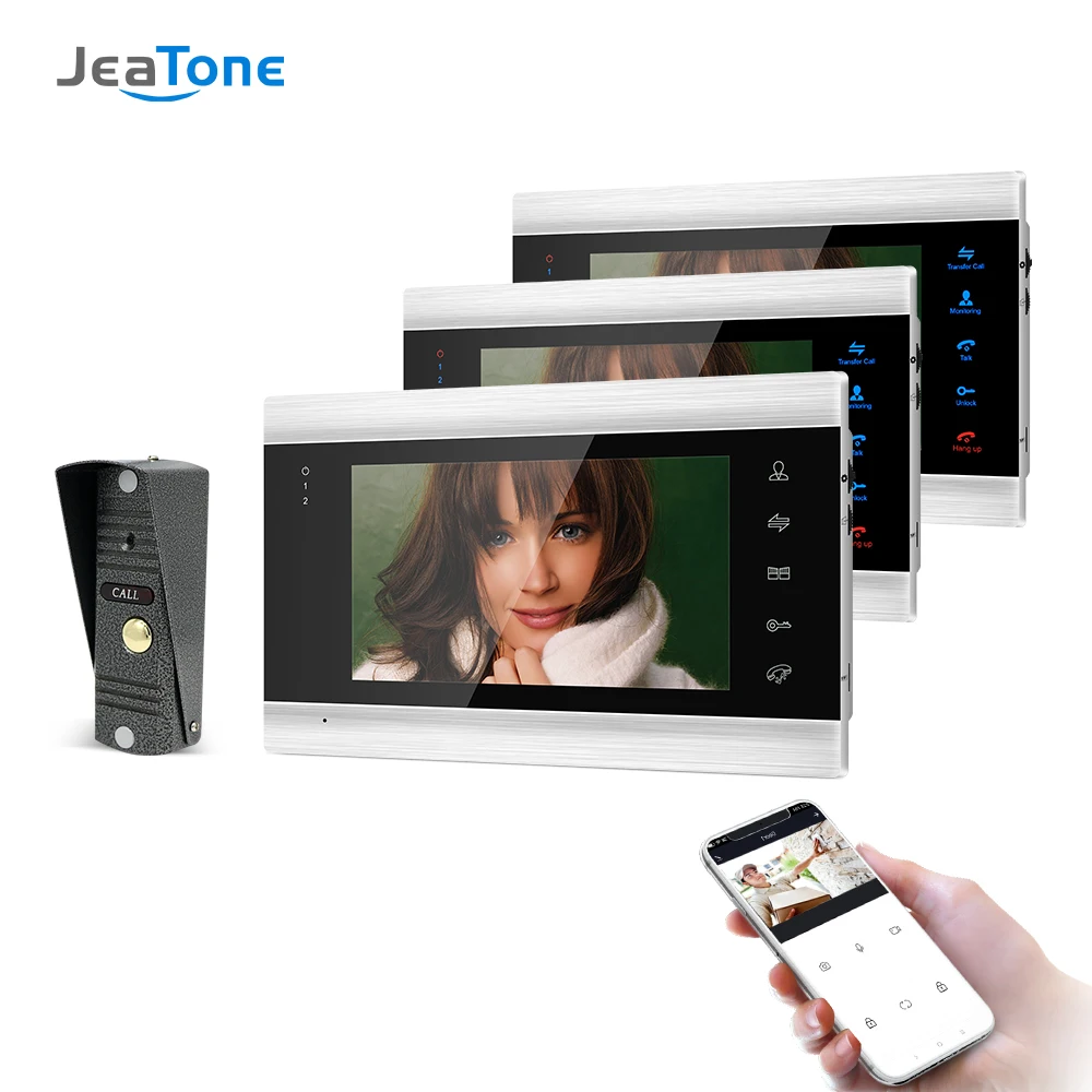 Jeatone 7 дюймовый Wi Fi умный IP видеодомофон система внутренней связи с 3 мониторами