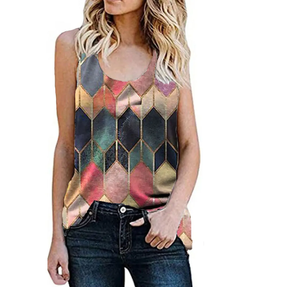 

INITIALDREAM Geometry Printed T Shirt Women Fashion 2021 Summer Tee Shirt Femme O-Neck Short Sleeve Loose Harajuku t-shirts