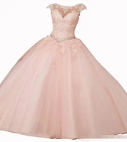 gorgeous 2019 quinceanera dresses blush pink cap sleeve appliques lace sequins beaded ball gown sweet 16 prom dresses
