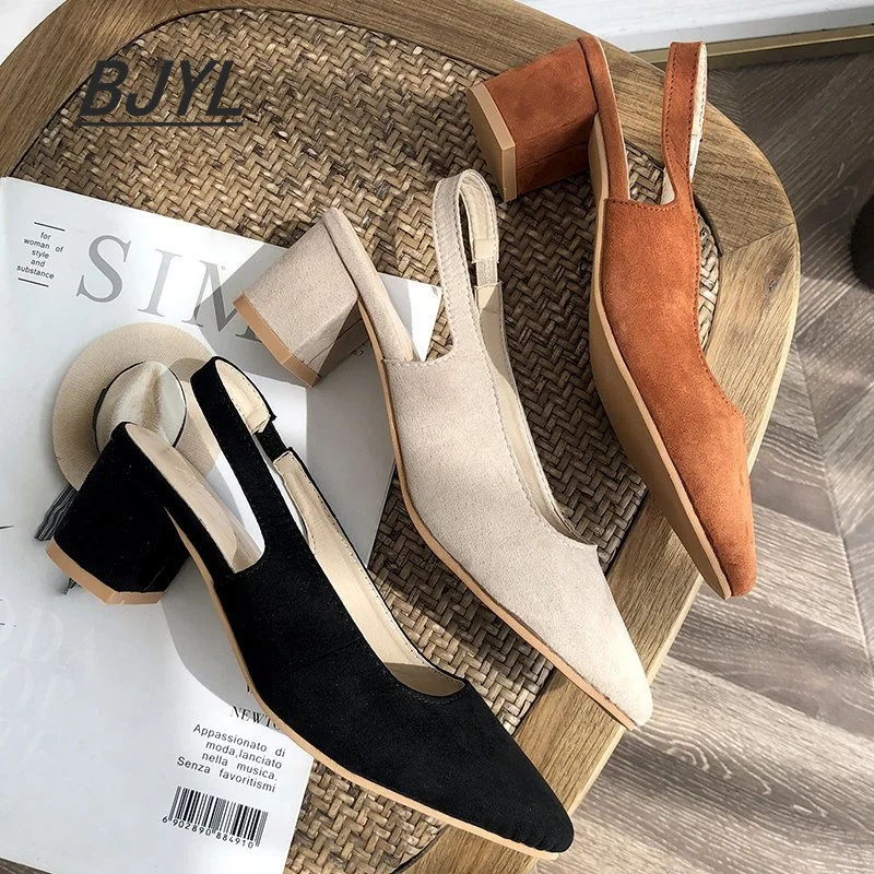 

2021 summer new thick heel sandals female temperament fashion high heel velvet bread head strap fashion sandals