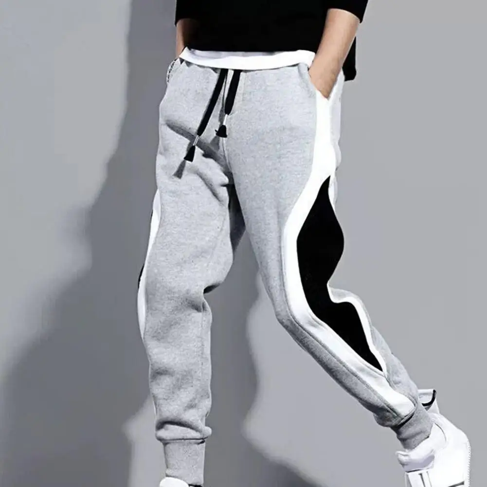 

Autumn Soft Sports Trousers Men Pants Color Matching Sweatpants Drawstring Casual Ankle Banded Fall Trousers for Daily штаны
