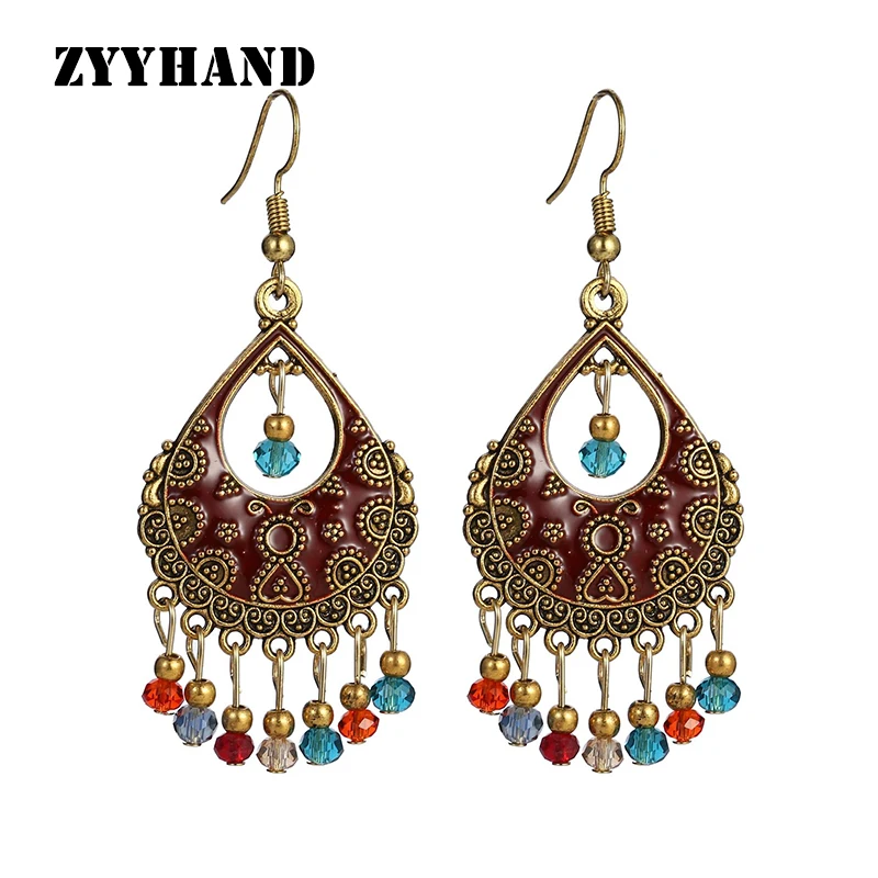 Женские серьги-подвески из медного сплава с маленькими бусинами в богемном стиле