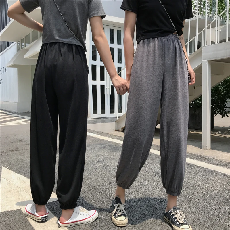 

Sets Women Knot O-neck T-shirts Solid Elastic Waist Ankle-length Fashion Comfortable Korean Ulzzang Womens Leisure Simple Chic