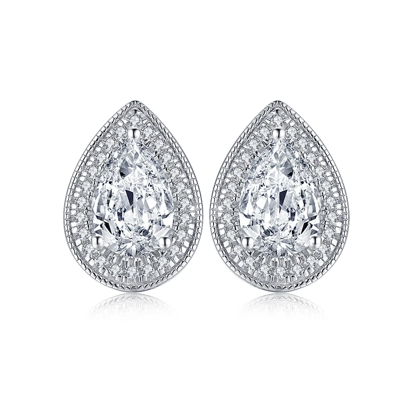 AINUOSHI 925 Серебряная груша, 7x10 мм CZ Halo Серьги-гвоздики 2CT серебряные серьги-гвоздики для женщин, свадебные украшения, подарки
