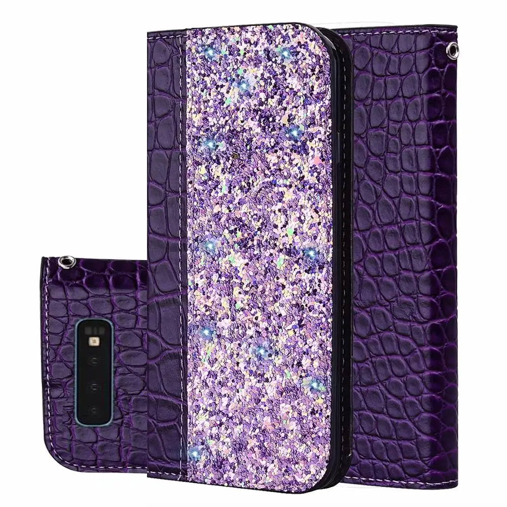 

Bling Glitter Flip Wallet Card Slot Crocodile Leather Case Cover For Samsung Galaxy Note 20 10 9 S20 S21 S10 LITE S10/9/8 Plus