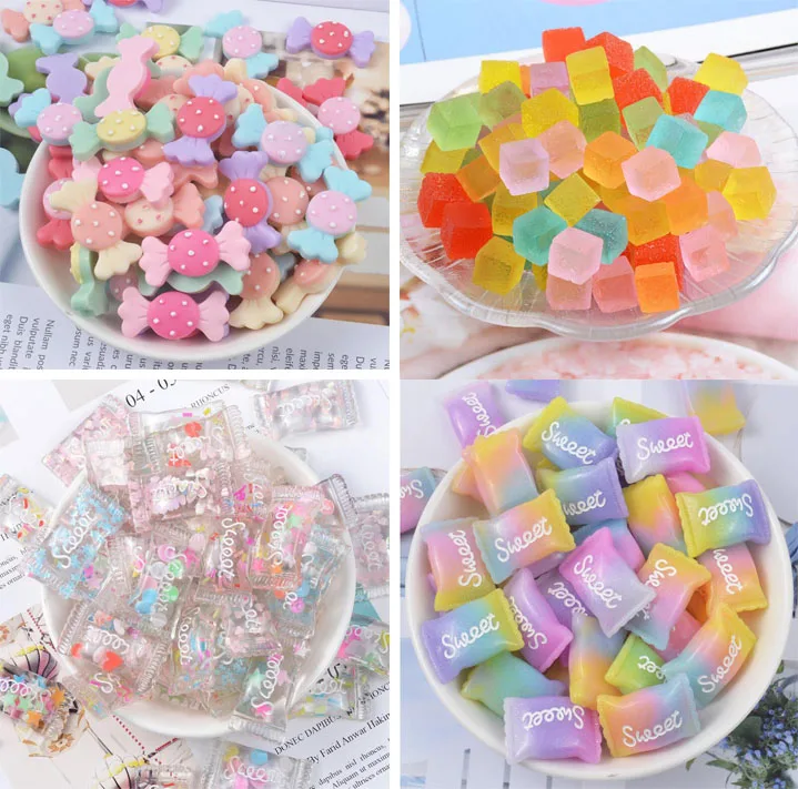 10 шт./лот милые кавайные конфеты из смолы кабошоны с плоским основанием для