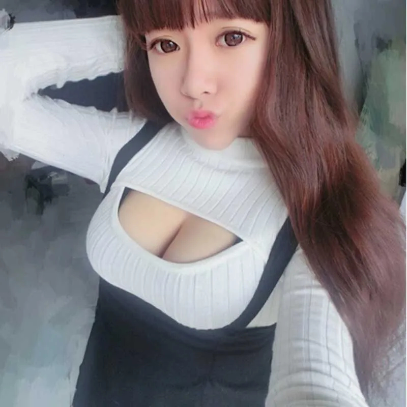 2021 Women Stripe Pullover Knit Open Chest Sweater Cosplay Sexy Tight Bottoming Winter Low-cut | Женская одежда