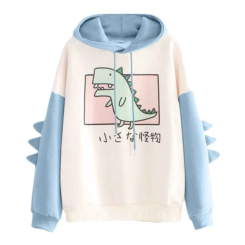 Cartoon Dinosaur Oversized Hoodie Women Fashion Sweatshirt Casual Print Korean Style Thicken Sweatshirt Winter dino hoodie Tops images - 6