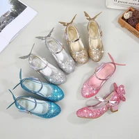 lzh girls sandals 2020 autumn butterfly glitter leather non slip crystal shoes high heel party dance kids shoes princess shoes