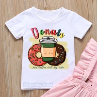 new summer style girls t shirt funny donut cartoon print kids clothes hiphop boys t shirt white highquality tops wholesale
