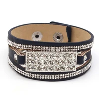 fashion simple crystal leather bracelets for women classic metal charms multilayer wrap bangles costume jewellery gift