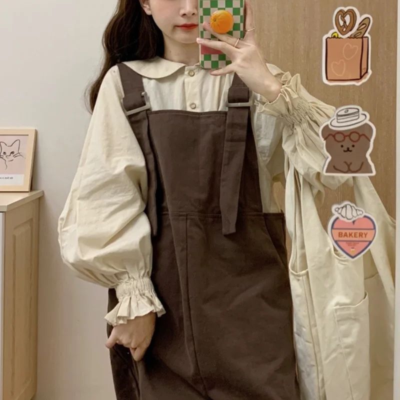

Autumn Elegant Kawaii Sweet Dress Women France Vintage Suspender Midi Dresses Winter 2021 Loose College Style Korean Style Dress