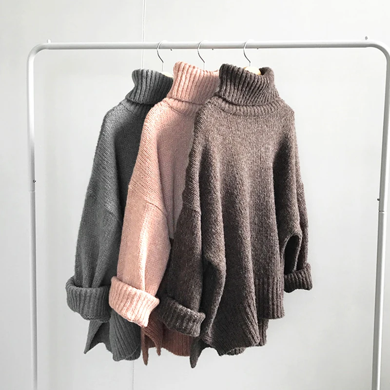 3 colors korean long sleeve thick warm solid color basic turtleneck sweaters womens pullovers (C9038) | Женская одежда