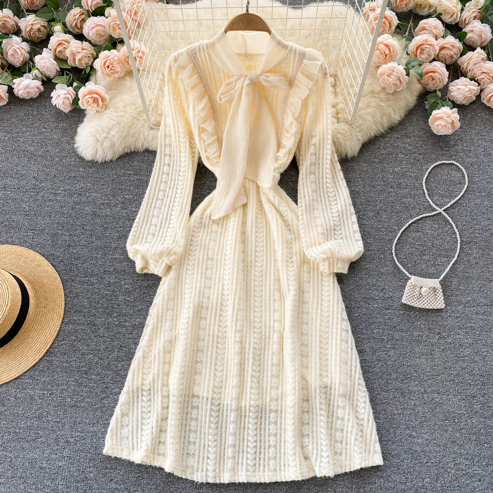 

Aibeautyer New Autumn Casual Solid Slim Full Lady Dress Chiffon A Line V Neck Pullover Mid-Calf Women Dresses