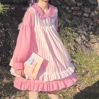 japanese kawaii pink lolita op dress women soft girl cute girl two piece dresses vintage ruffle maid cosplay black lolita dress