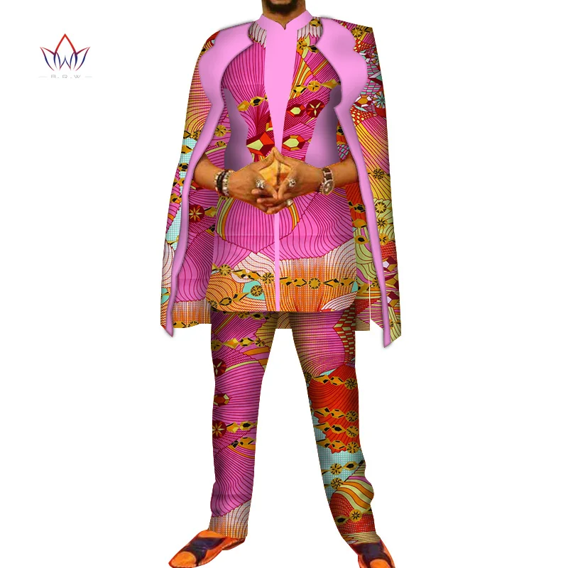 Африканский принт 3 шт. мужские комплекты Топ dashiki и брюки и халат набор Базен размера плюс традиционная африканская одежда 6XL WYN327 - Цвет: 12