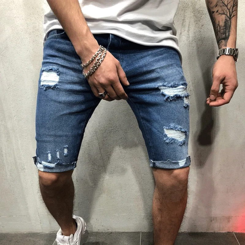 

Mens Denim Chino Shorts Super STRETCH Skinny Slim Summer Half Pant Cargo Jeans