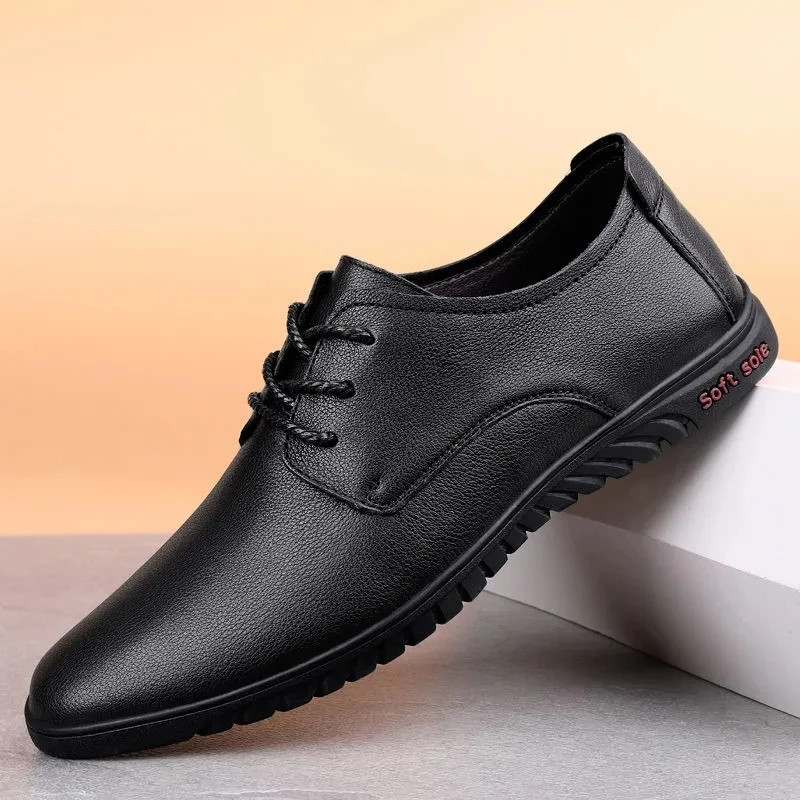

Men's Leather Shoes, Genuine Leather, Korean Business Dress, Pointed, Versatile, Soft Leather Trend, Breathable Leather Shoes