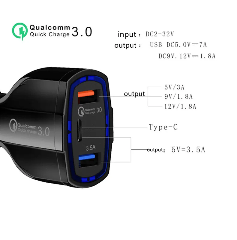 qc3 0 usb vehicle fast charging type c fast charging pd vehicle charging 2usb1 type c12 32v intelligent vehicle charger free global shipping