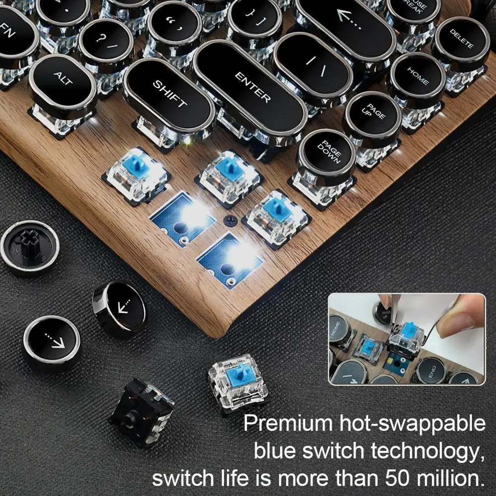 Retro Typewriter Keyboard 83 Keys Wireless Bluetooth Rgb Colorful Backlight Mechanical For Cellphone Tablet La Z5l9 | Компьютеры и