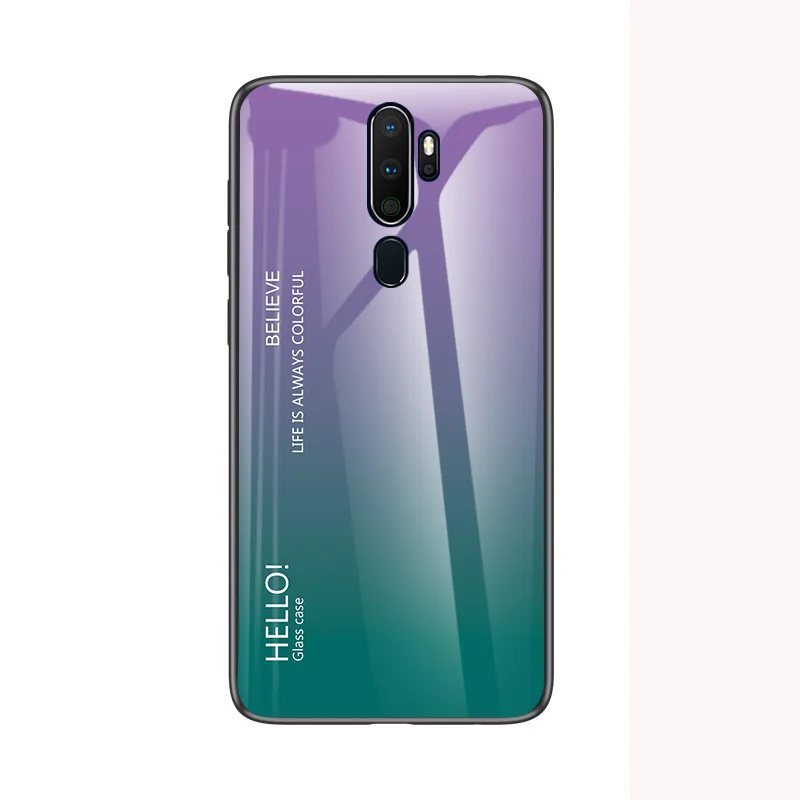 Purple Для OPPO A9 A5 чехол Роскошный Жесткий закаленное стекло модный градиент Защита задняя крышка чехол для OPPO Realme 3 5 Pro shell - Цвет: Purple