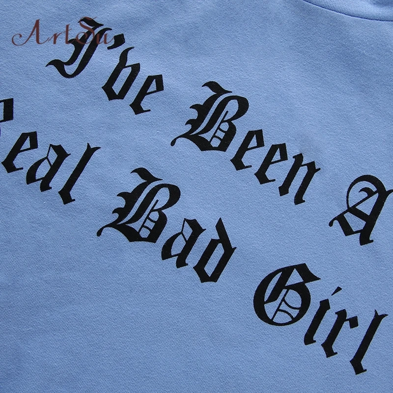 ArtSu женская футболка с короткими рукавами принтом букв синий хлопок повседневная