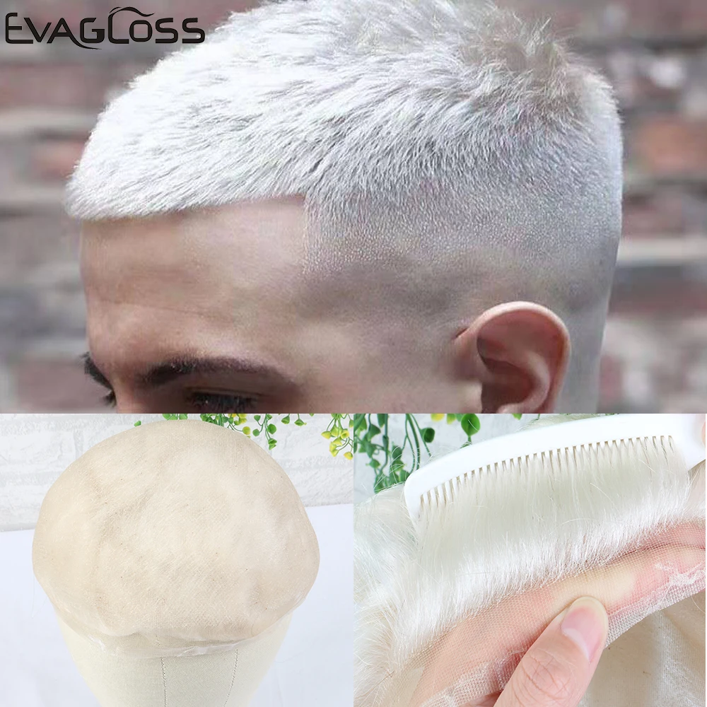 Мужской парик EVAGLOSS полностью Швейцарский Кружевной мужской натуральные