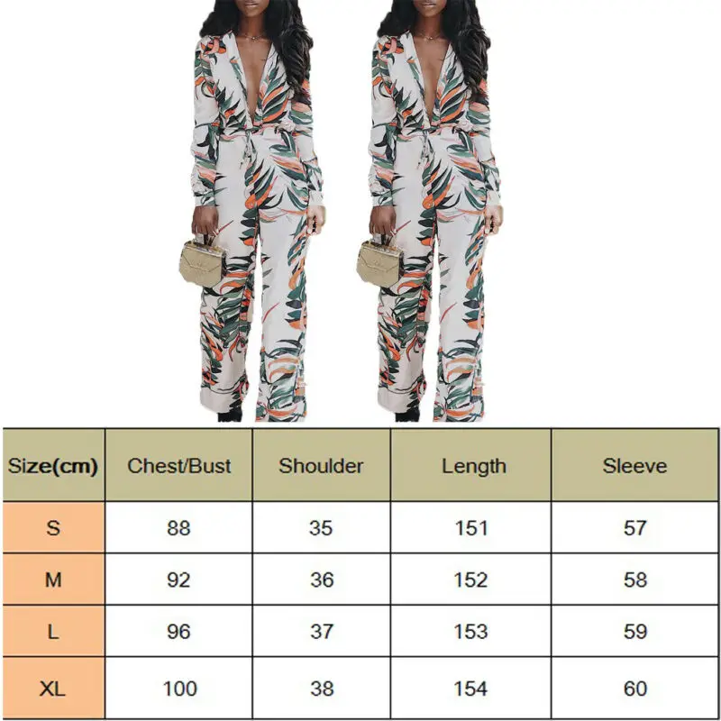 

Women Floral Print Jumpsuits Long Sleeve V-neck High Waisted Bodycon Club Party Casual Vacation Long Pants Jumpsuit Rompers