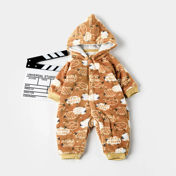 Новинка Зимний комбинезон с капюшоном для малышей Хлопковый утепленный флисовый