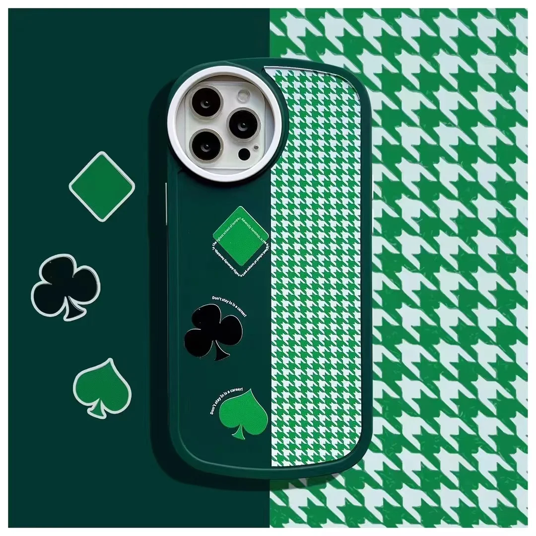 

Soft TPU Smooth Rounded Cam Frame Green Poker With Houndstooth Phone Protection Case For iPhone78Plus X XR XSMAX 11 12 13 ProMax