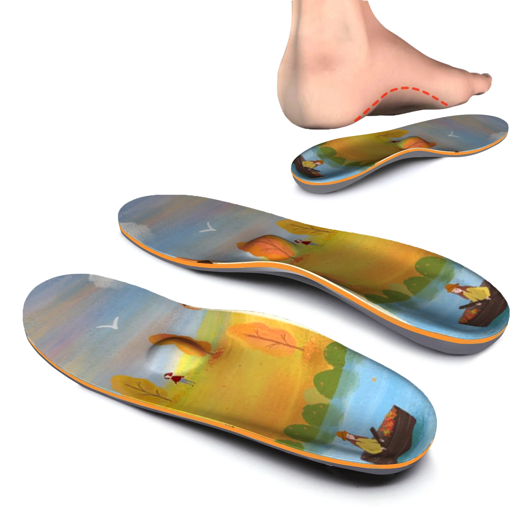 Cartoon Landscape IFITNA Full-length High Arch Support Insole, High-stretch Cotton Material, Relieve Plantar Fasciitis Pain