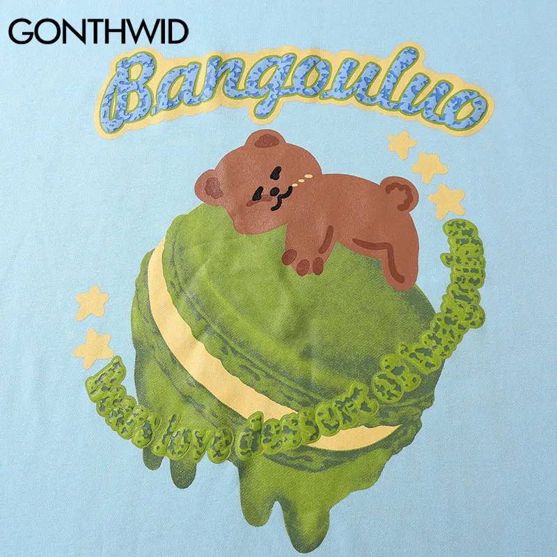 

GONTHWID Shirts Harajuku Funny Cartoon Bear Print Long Sleeve Shirt Streetwear Mens Hip Hop Fashion Casual Cotton Loose Tops