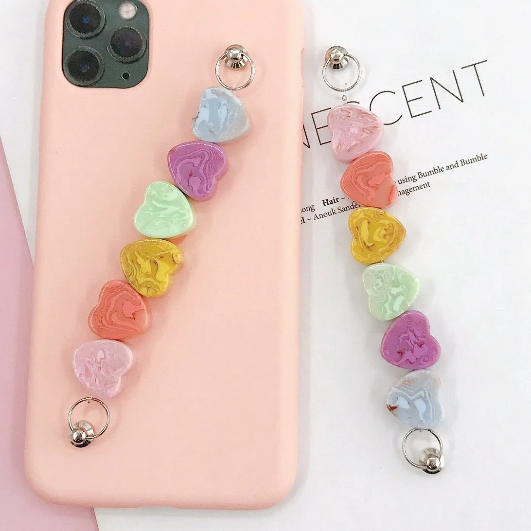 new diy mobile phone case jewelry accessories handmade plush love frosted marble pattern love mobile phone chain free global shipping