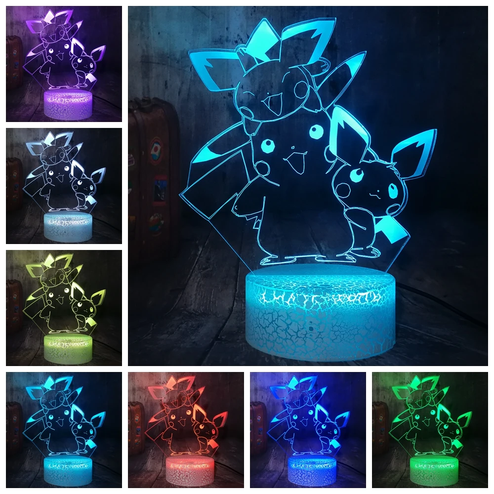 Pikachu Pokemon Go экшн фигурка 3D светодиодный хрустальный белый базовый детский