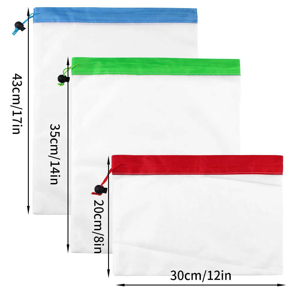 

9/12/15Pcs Produce Bag Mesh Bag Reusable Grocery Vegetable Fruit Snack Storage Shopping Washable Lightweight with Drawstring