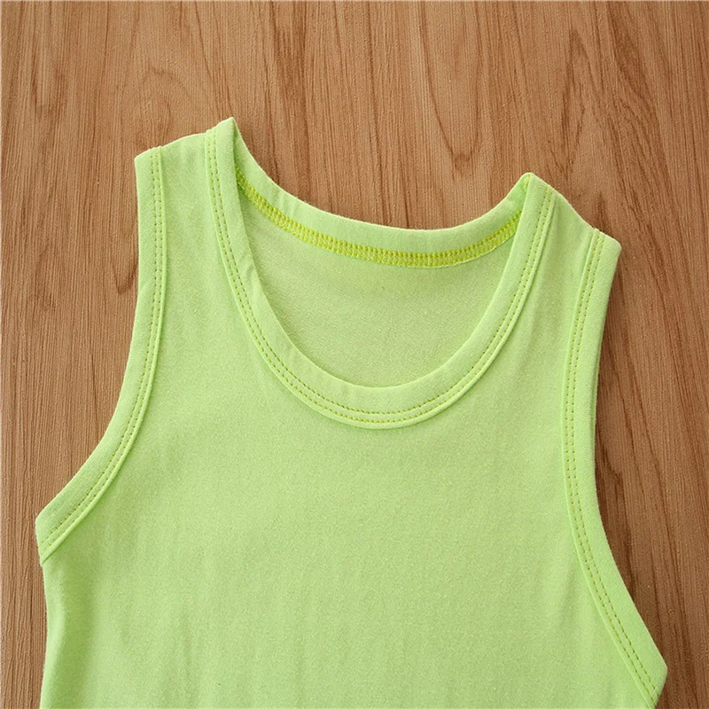 

2pcs 1-6Years Children Baby Girls Cotton Clothes Set,Solid Color Sleeveless O-neck Vest+Contrast Color Side Split Short Pants