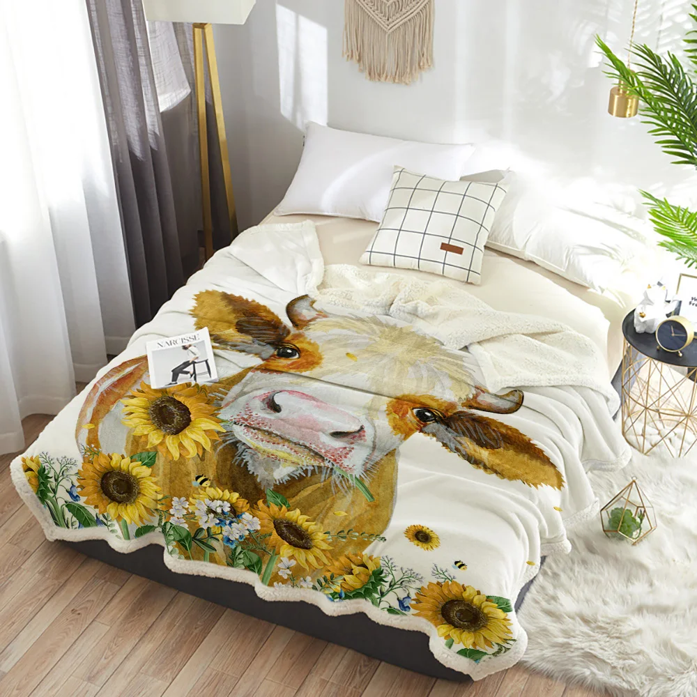 Одеяло кашемировое в американском стиле с подсолнухом толстое теплое домашнее