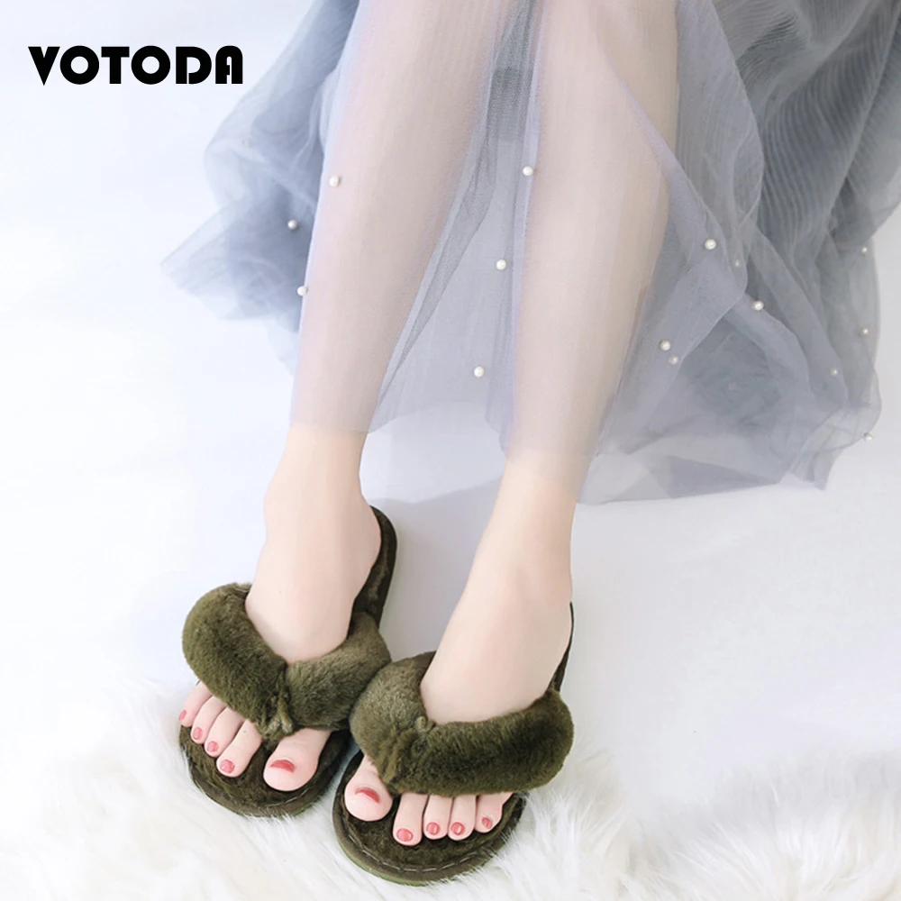

Wintre Women Fur Flip Flop Woman Faux Fur Slippers Ladies Furry Home Slides Female Warm Flats Shoes Girls Nonslip Shoes Slip On