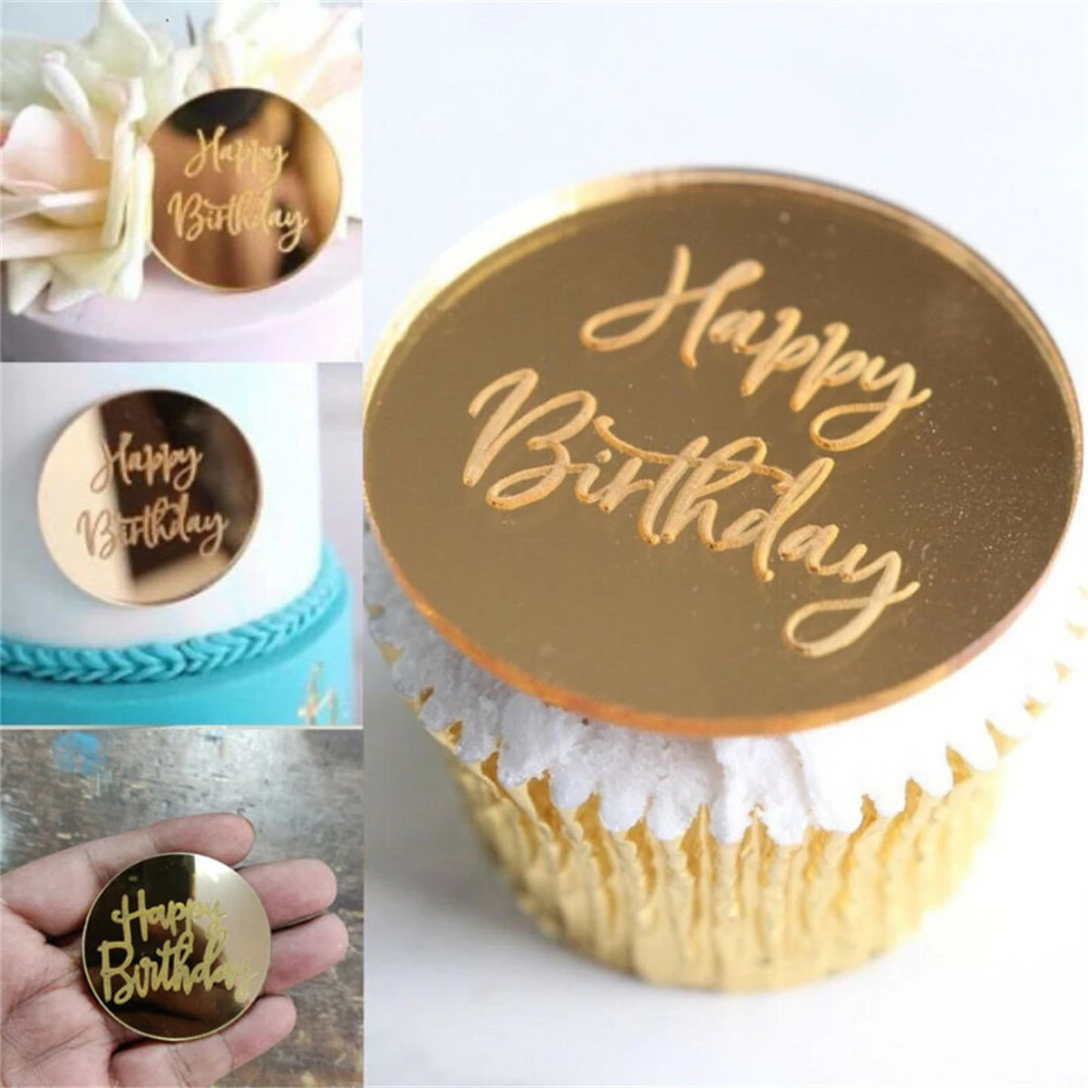 5pc Acrylic Happy Birthday Cupcak Dessert Cake Topper Gift Birth Day Party Decor