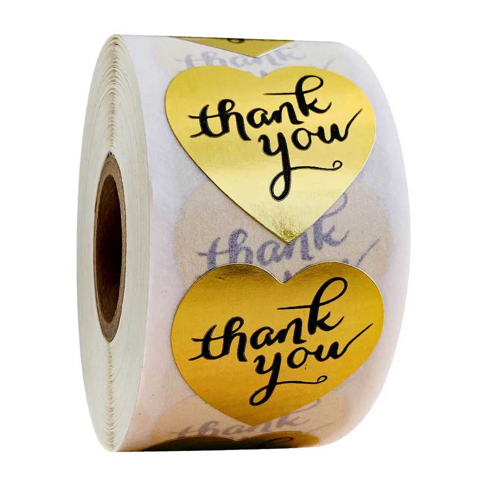 4 в форме сердца Золотые благодарим вас наклейки этикетки для печати 500 этикеток