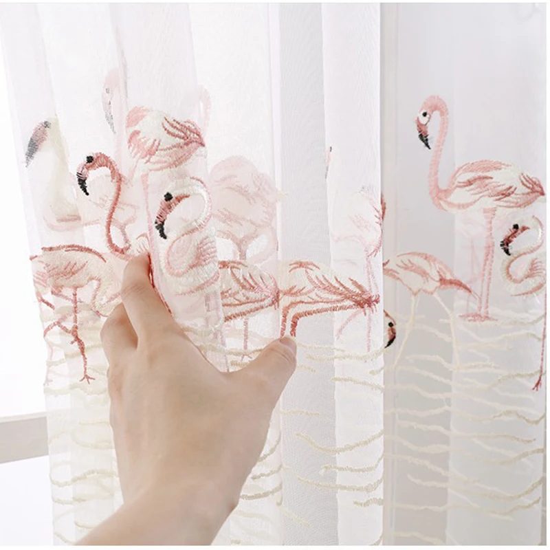 

Time-limited Sale Cortina Lace Birds Flamingos Voile Tulle For Children Bedroom Living Room High-grade Sheer Curtain Panel