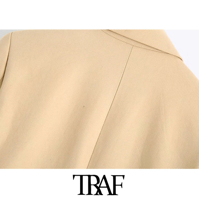 

TRAF Women Fashion Double Breasted Fitted Trench Coat Vintage Long Sleeve Back Vents Female Outerwear Chic Tops