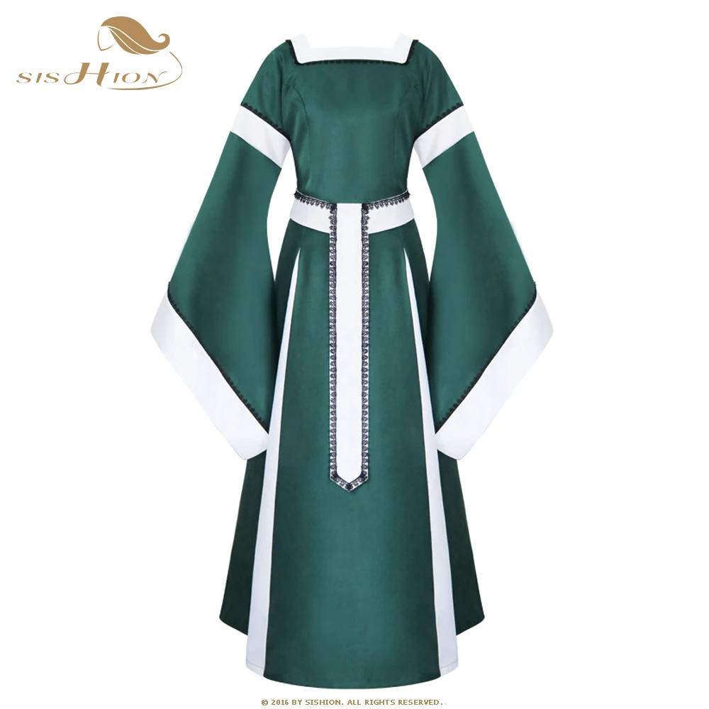 

SISHION Средневековый европейский и американский ретро костюм платье для хэллоуивечерние длинными рукавами и квадратным вырезом женское плат...