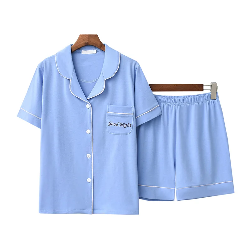 

Women New Casual Loose Pajamas Sets Solid Color Summer Short Sleeves Shirts & Shorts Sleepwear Nightwear Female Pajama Homewear