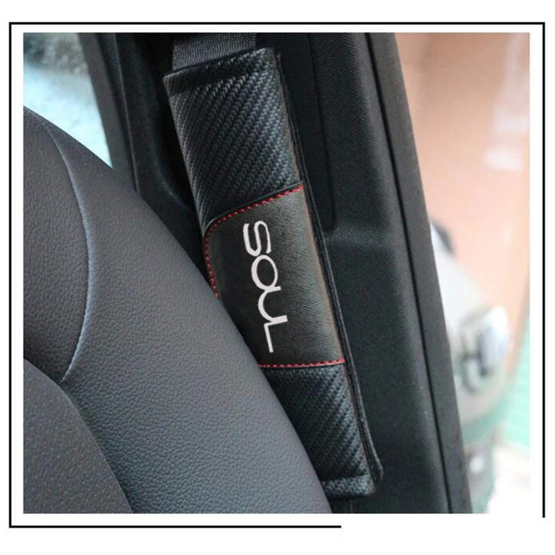 

For Kia Soul Car Seat Belt Shoulders Pads Covers Cushion Carbon Fiber Leather Safety Shoulder Protection Seat Belt